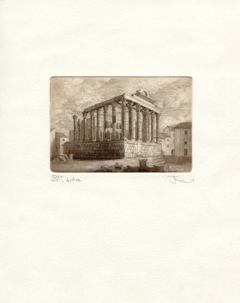 Templo Romano de Mérida. Grabado sobre papel